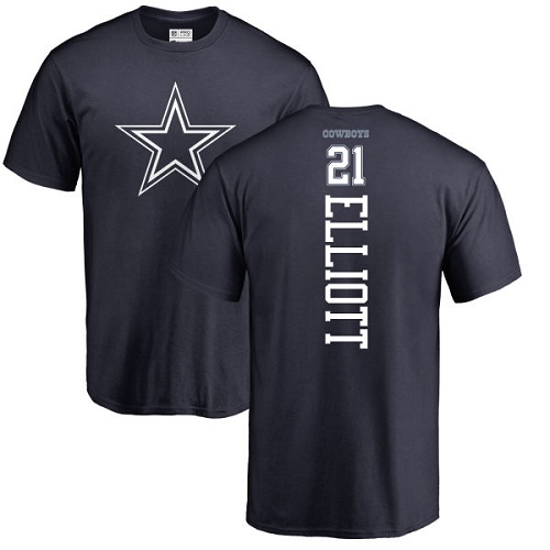Men Dallas Cowboys Navy Blue Ezekiel Elliott Backer #21 Nike NFL T Shirt->nfl t-shirts->Sports Accessory